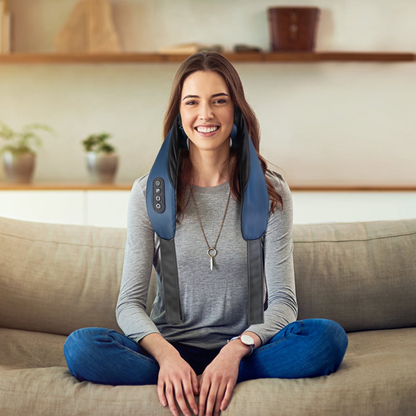 1Pc Electric Neck Shoulder Massager With Infrared Light Heating 3 Massage Modes Speeds Kneading Grasping Shiatsu Massage Pillow For Back Arms Thighs Release Pain