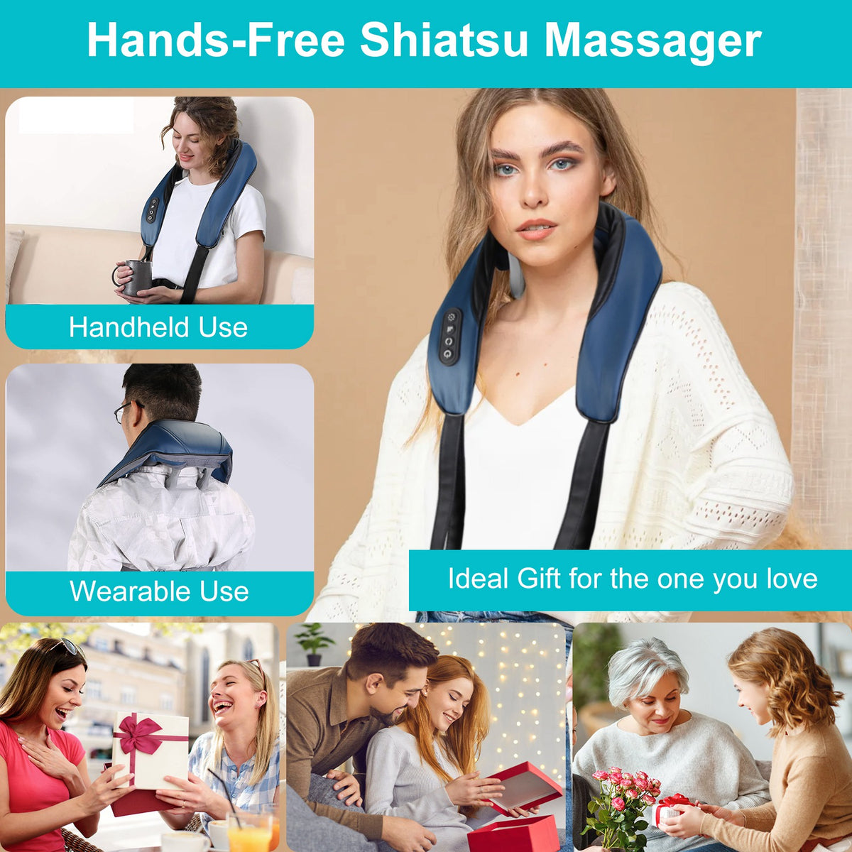 1Pc Electric Neck Shoulder Massager With Infrared Light Heating 3 Massage Modes Speeds Kneading Grasping Shiatsu Massage Pillow For Back Arms Thighs Release Pain