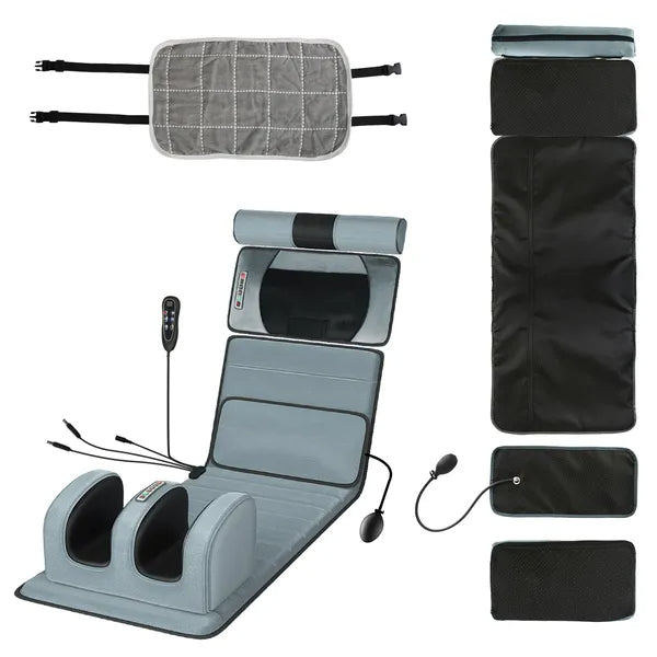 Full Body Electric Massage Mat Heating Vibration Massage Pad Cushion Back Massage Mattress Chair Pad With Neck Foot Massage Head Pillow And Cloth Lumbar Pillow Timer Anti-Slip Bottom