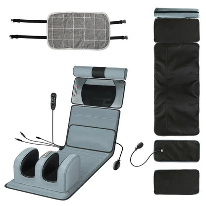 Full Body Electric Massage Mat Heating Vibration Massage Pad Cushion Back Massage Mattress Chair Pad With Neck Foot Massage Head Pillow And Cloth Lumbar Pillow Timer Anti-Slip Bottom